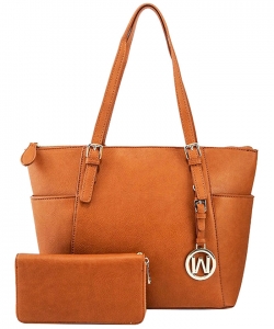 Fashion Faux Handbag with Matching Wallet Set WU1009W TAN